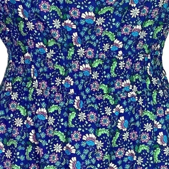 Loft Ann Taylor Dress Women L Blue Multi Floral Sundress Ruffle Sleeveless - Picture 6 of 8